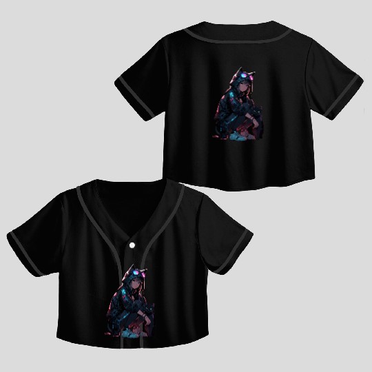 Cyberpunk Catgirl Crop Top Baseball Jerseys