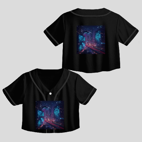 Neon cyberpunk city digital dreamer for men Crop Top Baseball Jerseys