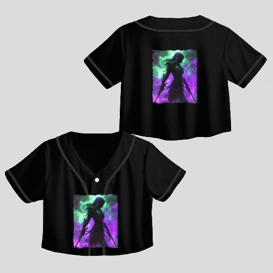 Mystical Assassin Woman In Violet Fog Fantasy Crop Top Baseball Jerseys