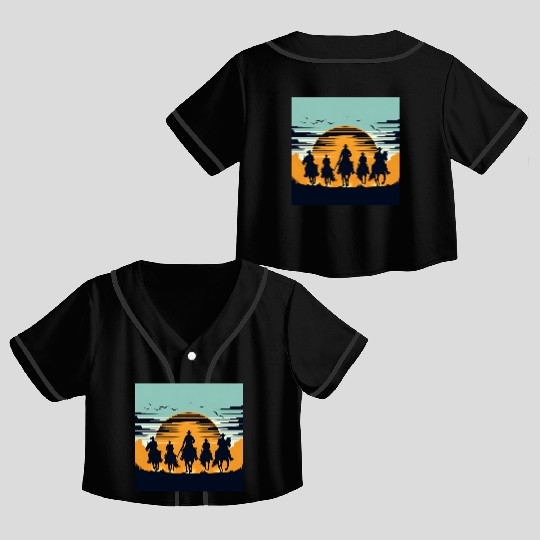 Western Cowboys Under Sunset Sky Crop Top Baseball Jerseys