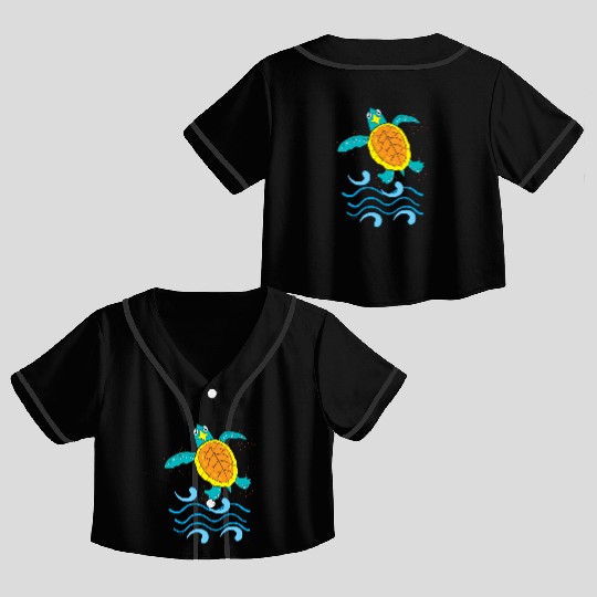 Cute Hawksbill Baby Sea Turtle Crop Top Baseball Jerseys