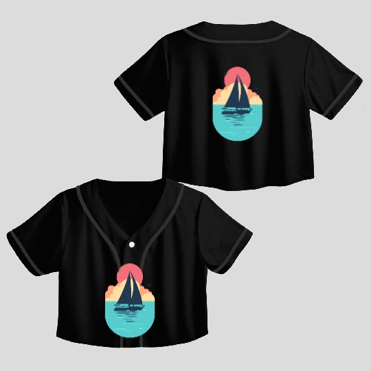 Sunset Sailboat Ocean Crop Top Baseball Jerseys Design
