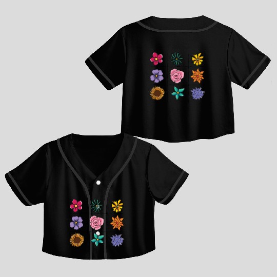 3x3 grid floral Crop Top Baseball Jerseys