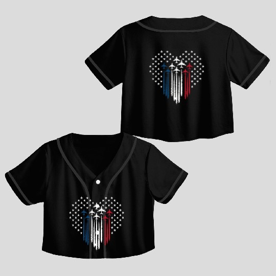 Fighter Jet Airplane USA Flag Heart Crop Top Baseball Jerseys