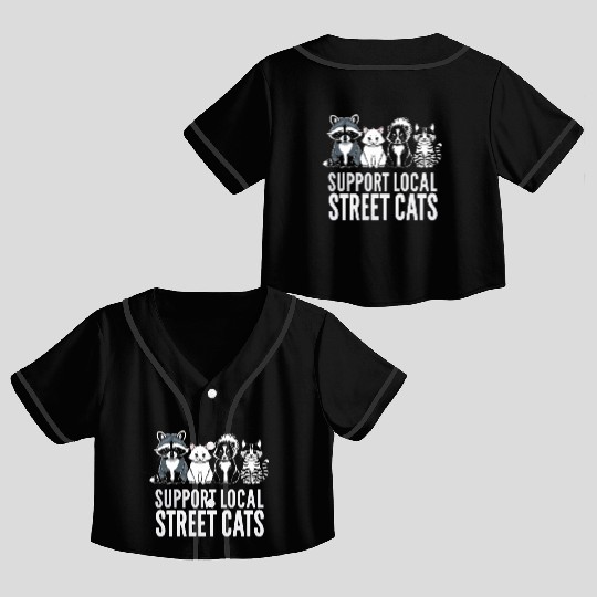 Support Local Street Cats Opossum Raccoon Crop Top Baseball Jerseys