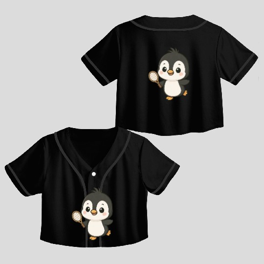 Cute penguin tennis player cartoon chibi sport Crop Top Baseball Jerseys