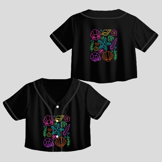 Neon Seashell Summer Beach Crop Top Baseball Jerseys