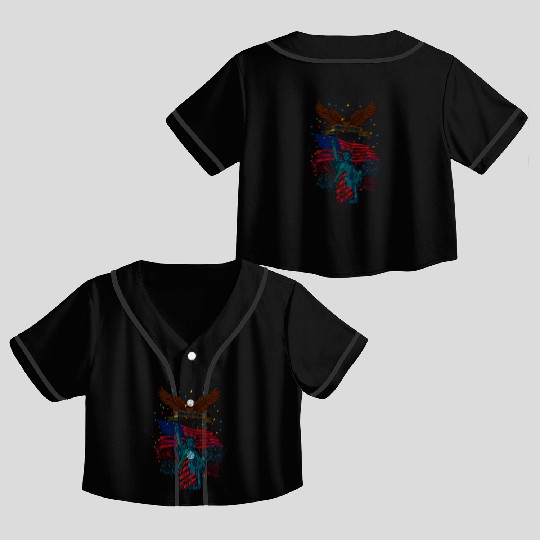 US flag with eagle and statue of liberty Crop Top Baseball Jerseys