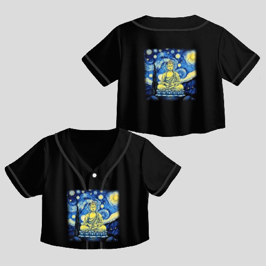Starry Night Buddha Zen Art Inspired by Van Gogh Crop Top Baseball Jerseys