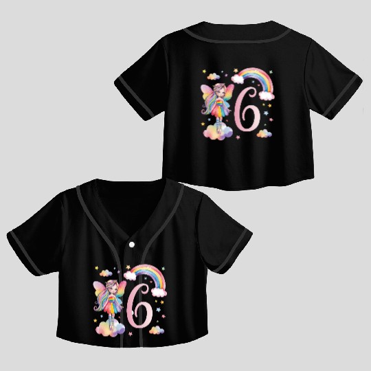 Magical Rainbow Fairy Elf 6th Birthday Girl Crop Top Baseball Jerseys