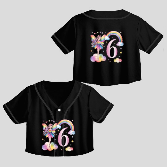 Magical Rainbow Fairy Elf 6th Birthday Girl Crop Top Baseball Jerseys