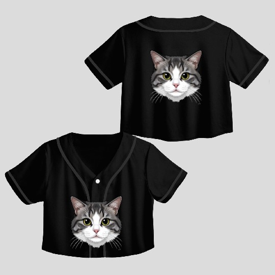 Realistic Cat Face – Feline Charm in Every Detail Crop Top Baseball Jerseys