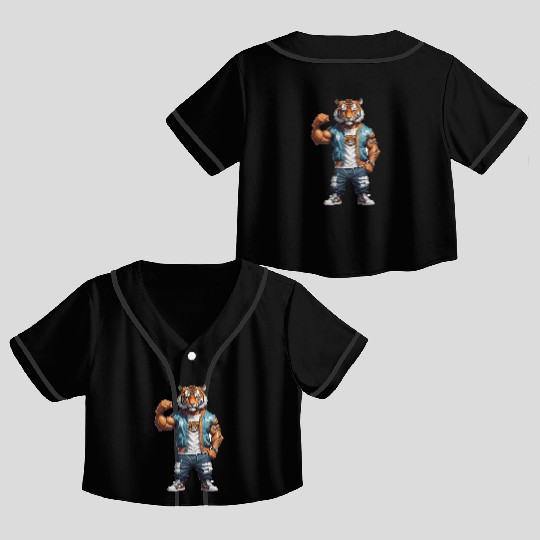 Muscular Tiger | Street Style Unisex Crop Top Baseball Jerseys
