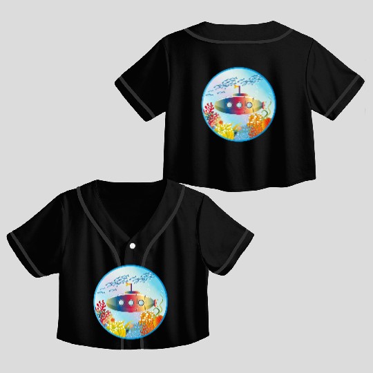 Colorful Submarine in a Tropical Coral Reef Crop Top Baseball Jerseys
