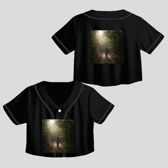 Enchanted Forest Path Illustration Crop Top Baseball Jerseys