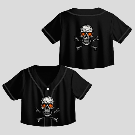 Grunge Skull Crossbones Orange Eyes Crop Top Baseball Jerseys