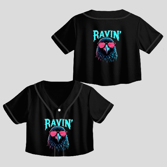 Ravin' Rave Festival Fun with Cool Raven Crop Top Baseball Jerseys