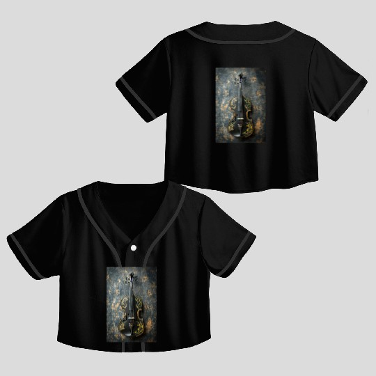 Elegant Black and Gold Violin Crop Top Baseball Jerseys