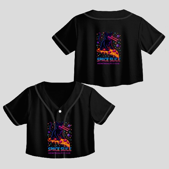 Space Slice – Neon Cat Pizza Universe Crop Top Baseball Jerseys