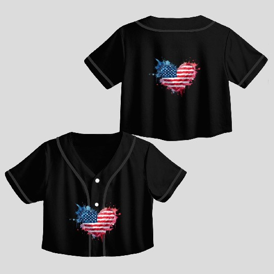 Patriotic Heart American Flag Art Crop Top Baseball Jerseys