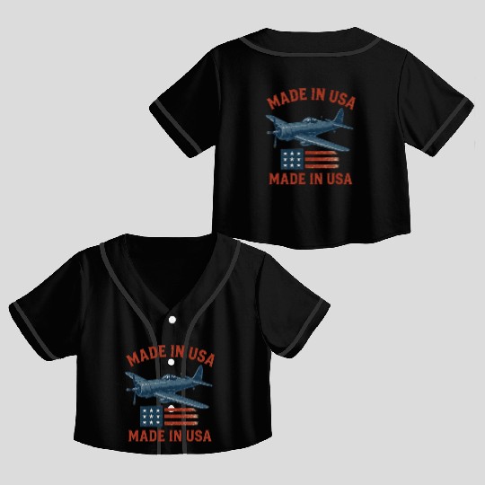 Vintage Military Aircraft USA Prid Crop Top Baseball Jerseys