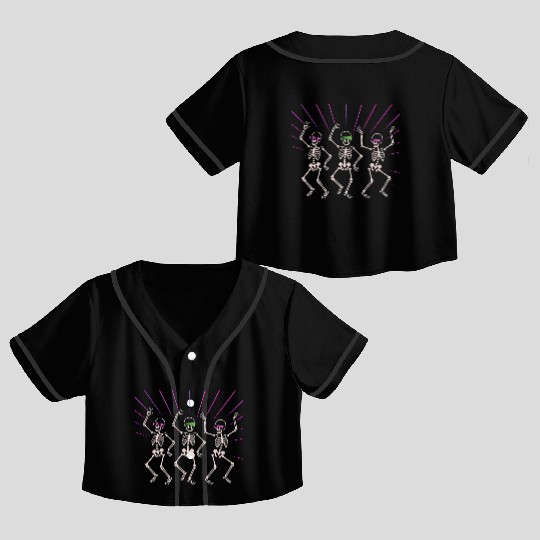 Neon Skeleton Dance Illustration Crop Top Baseball Jerseys