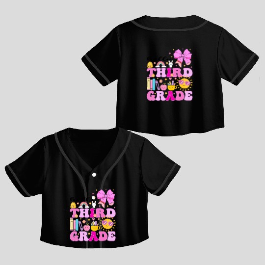Hello Third Grade, Preppy Back to School Crop Top Baseball Jerseys