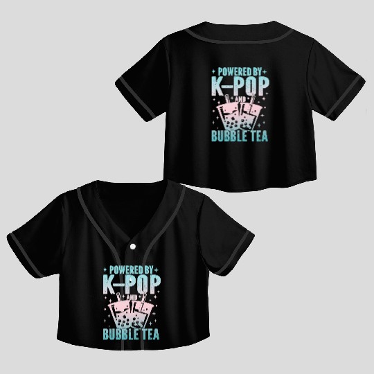 Powered by K-Pop and Bubble Tea | Cute Kawaii Boba Crop Top Baseball Jerseys
