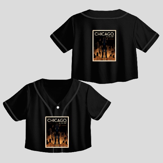 Chicago Skyline Nightscape Design Crop Top Baseball Jerseys