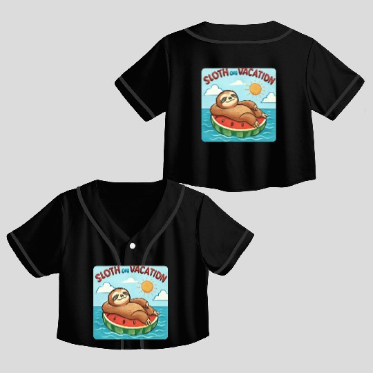 Sloth on Vacation – Watermelon Pool Float Crop Top Baseball Jerseys
