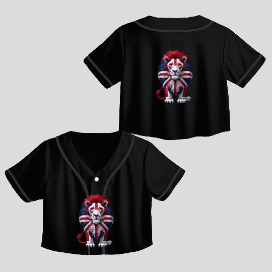 British Lion with Union Jack Flag Graphic Design Crop Top Baseball Jerseys