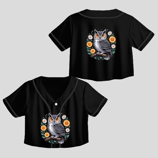 Floral Owl With Flowers And Blossoms Crop Top Baseball Jerseys