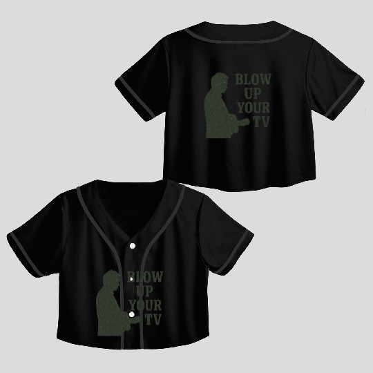 Blow Up Your TV! Dark Green Crop Top Baseball Jerseys