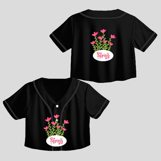 Spring Crop Top Baseball Jerseys – Colorful Floral Heart Design