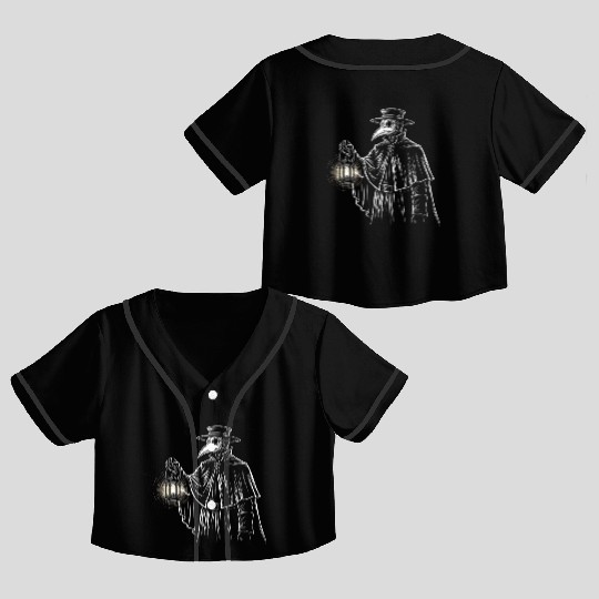 Dark Medieval Plague Doctor Illustration Crop Top Baseball Jerseys