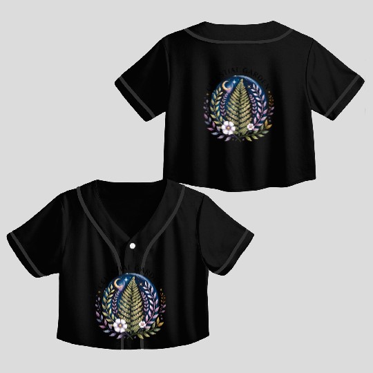 Celestial Fern and Floral Moon Design Crop Top Baseball Jerseys