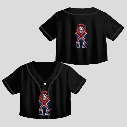 Regal Lion with Union Jack Mane Crop Top Baseball Jerseys