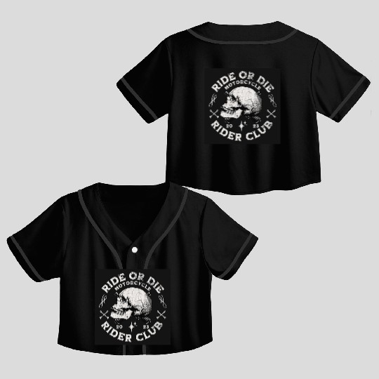 Skull Motorcycle Rider Club Emblem Crop Top Baseball Jerseys