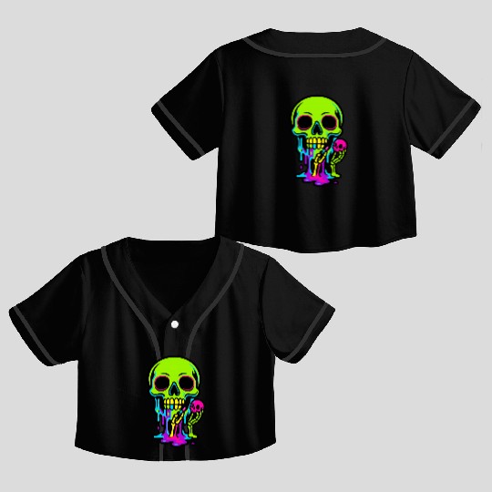 Neon Melting Skull with Small Skeleton Crop Top Baseball Jerseys
