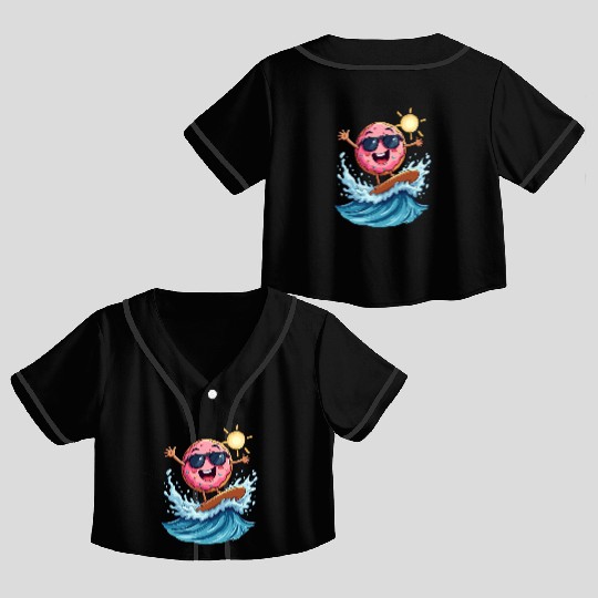 Donut Surfing Crop Top Baseball Jerseys Cute Cartoon Sweet Dessert