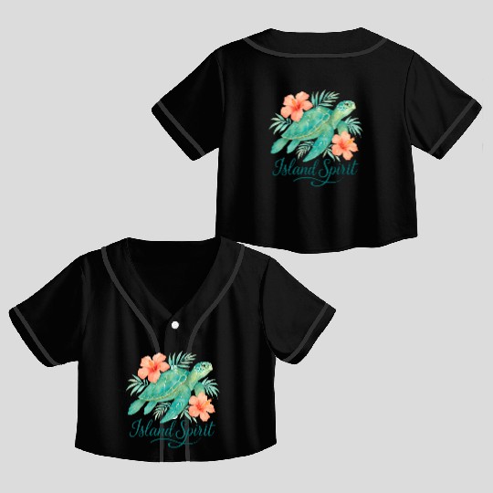 Tropical Turtle with Hibiscus and Foliage Crop Top Baseball Jerseys