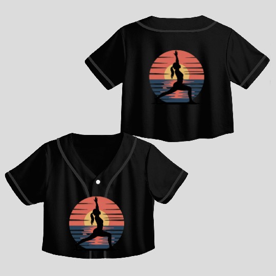 Sunset Yoga Silhouette Design Crop Top Baseball Jerseys