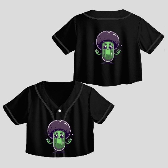 Whimsical Broccoli with Afro Hair Crop Top Baseball Jerseys