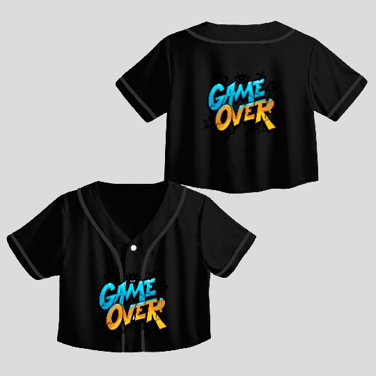 Blue and Yellow Graffiti Game Over Crop Top Baseball Jerseys