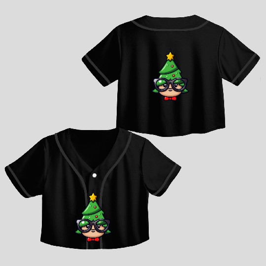 Festive Geek Christmas Tree Design Crop Top Baseball Jerseys