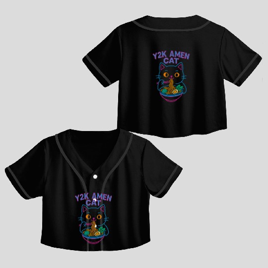 Y2K Ramen Cat – Retro Neon Anime Noodle Lover Desi Crop Top Baseball Jerseys