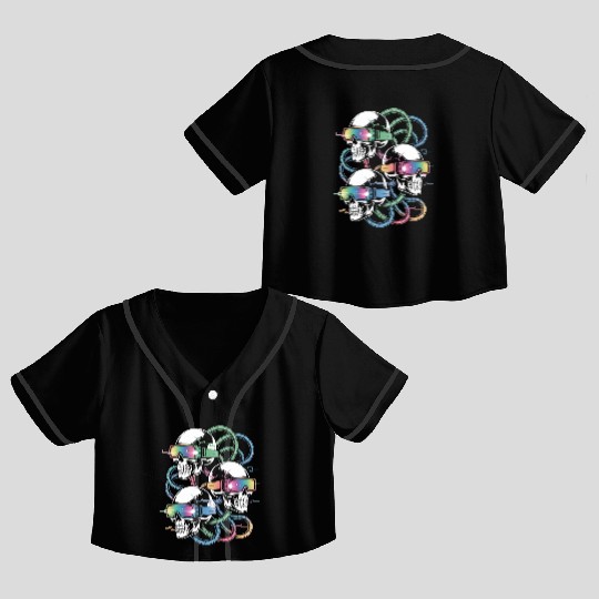 VR Skeleton Head Circuit Vision Streetwear Crop Top Baseball Jerseys
