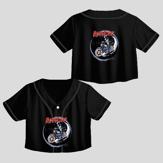 Moonrider Skeleton on Motorcycle Crop Top Baseball Jerseys