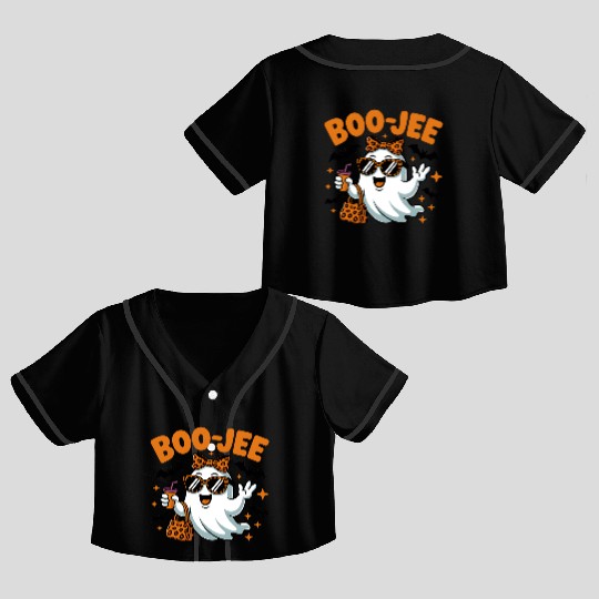 Boo-Jee Ghost Cute Leopard Print Halloween Boojee Crop Top Baseball Jerseys