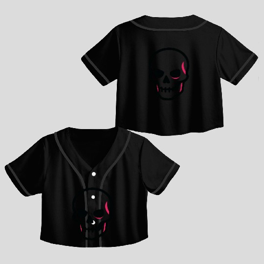 Neon Pink Skull Graphic Design Crop Top Baseball Jerseys